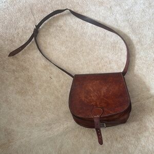 Vintage Brown structured Leather Bag crossbody or shoulder